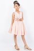 Girls V-Neck Pleated Flower Girl Dress with Rose Appliqué 2-12